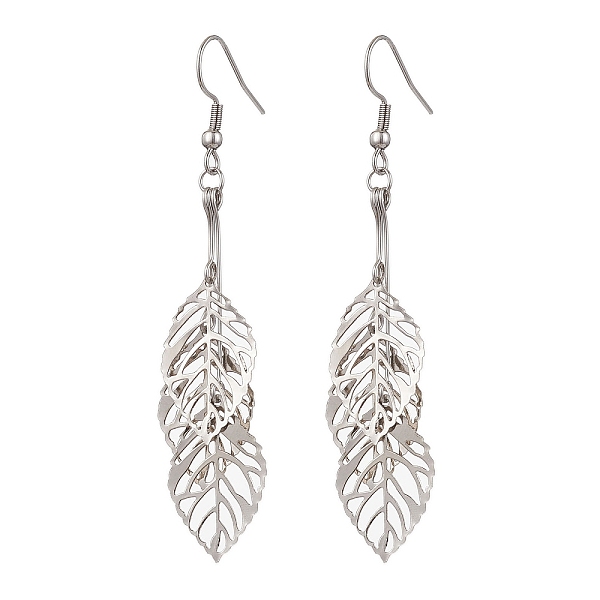 

PandaHall Hollow Leaf Iron Dangle Earrings, Cluster Earrings, Platinum, 74mm Iron Leaf