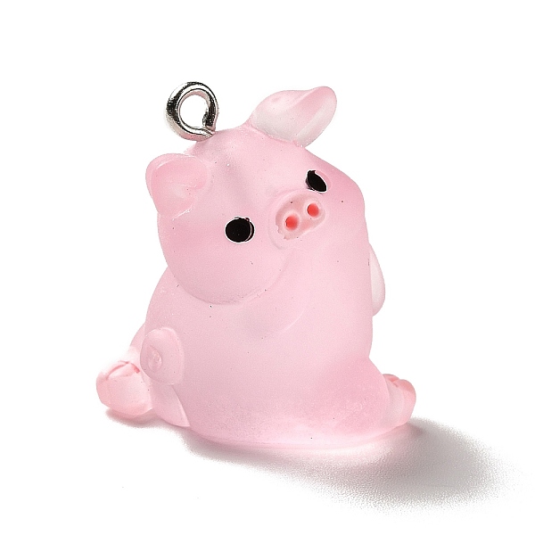 

PandaHall Translucent Resin Pendants, Pig Charm, with Platinum Tone Iron Findings, Pearl Pink, 24x22x16mm, Hole: 2mm Iron+Resin Pig