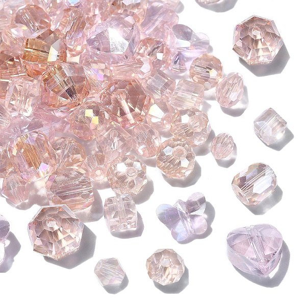 

PandaHall 100Pcs AB Color Plated Glass Beads, Faceted, Mixed Shape, Pink, 6~10x14~10mm, Hole: 1~1.5mm Glass Mixed Shapes Pink