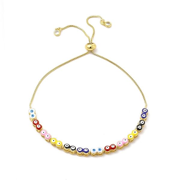 

PandaHall Enamel Evil Eye Beaded Slider Bracelet with Clear Cubic Zirconia Tiny Charms, Golden Brass Jewelry for Women, Colorful, Inner...