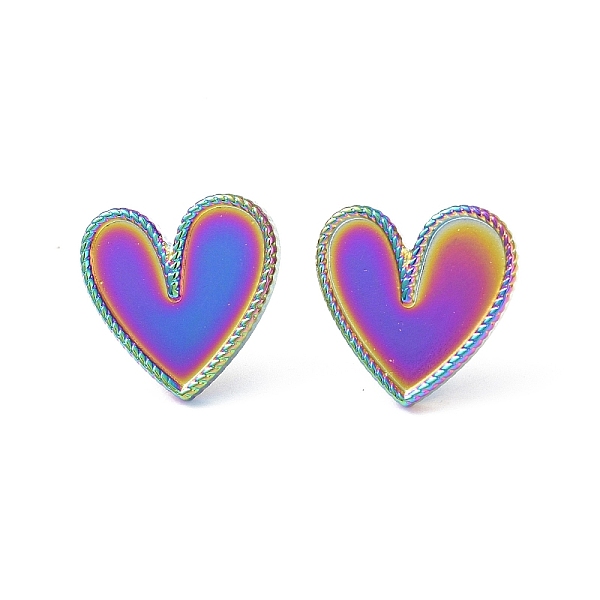 

PandaHall Ion Plating(IP) 304 Stainless Steel Stud Earring for Women, Heart, Rainbow Color, 17.5x18mm, Pin: 0.8mm 304 Stainless Steel Heart