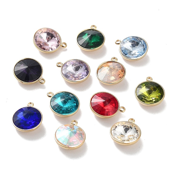 

PandaHall Faceted Glass Pendants, with Ion Plating(IP) Golden 304 Stainless Steel Findings, Mixed Color, Flat Round, 16x13x7mm, Hole: 1.6mm..., Multicolor