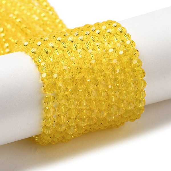 

PandaHall Transparent Glass Beads Strands, Faceted(32 Facets), Round, Gold, 4mm, Hole: 0.7mm, about 87~93pcs/strand, 32~33cm Glass Round...