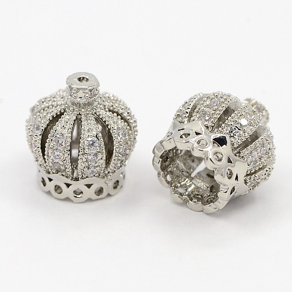 

PandaHall Crown Brass Micro Pave Cubic Zirconia Beads, Platinum, 11x10mm, Hole: 1mm Brass+Cubic Zirconia Crown