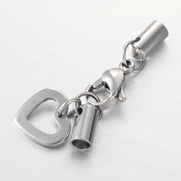 

PandaHall 304 Stainless Steel Lobster Claw Clasps, with Cord Ends and Heart Charms, Stainless Steel Color, 35mm, Hole: 3mm 304 Stainless...
