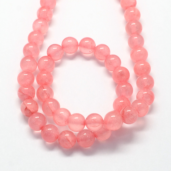 

PandaHall Natural Dyed Green Jade Gemstone Bead Strands, Round, Light Coral, 6mm, Hole: 1mm, about 66pcs/strand, 15.7 inch Green Jade Round..., Red