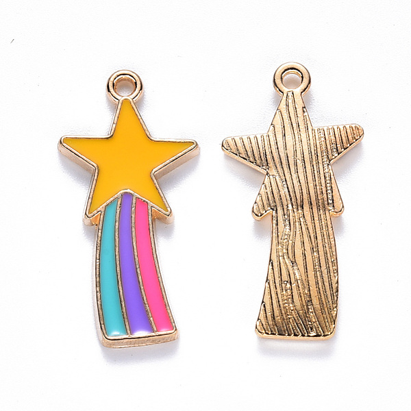 

PandaHall Alloy Enamel Comet Star Pendants, Shooting Star, Light Gold, Medium Purple, 26.5x13x1.5mm, Hole: 2mm Alloy+Enamel Star Purple