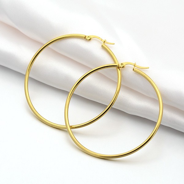 

PandaHall 201 Stainless Steel Big Hoop Earrings, with 304 Stainless Steel Pin, Hypoallergenic Earrings, Ring Shape, Golden, 55x53x2mm, 12...
