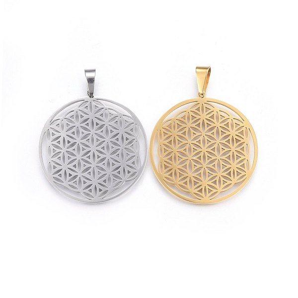 

PandaHall 304 Stainless Steel Pendants, Spiritual Charms, Flat Round with Flower of Life/Sacred Geometry, Mixed Color, 42x39x1.2mm, Hole..., Multicolor
