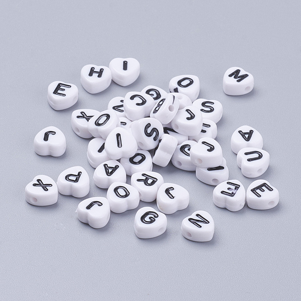 

PandaHall Acrylic Horizontal Hole Letter Beads, Heart with Letter, White, 7x7x4mm, Hole: 1mm, about 3500pcs/500g Acrylic Heart White