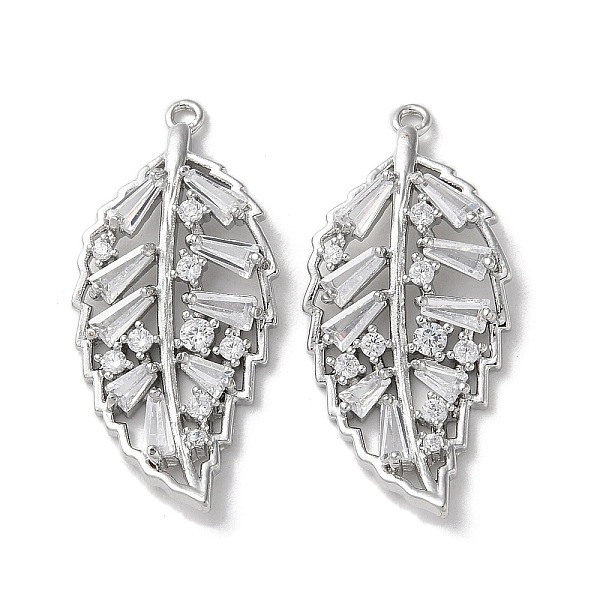 

PandaHall Brass Micro Pave Cubic Zirconia Pendants, Leaf Charms, Platinum, 27x13x3.5mm, Hole: 1mm Brass+Cubic Zirconia Leaf Clear