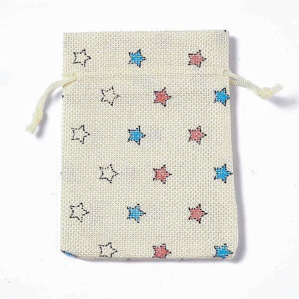 

PandaHall Burlap Packing Pouches Drawstring Bags, Rectangle, Beige, Star, 13.5~14x10x0.35cm Burlap Star Yellow