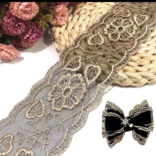 

PandaHall Polyester Embroidery Ribbon, for Crafts Wedding Gift Wrapping, Flower, 2-3/4 inch(70mm), 30yards Polyester Flower