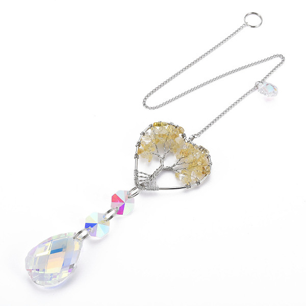 

PandaHall Natural Yellow Quartz Big Pendants, with Platinum Brass Chain Extender and Findings, Plating Glass Teardrop & Flower, Clear AB..., White