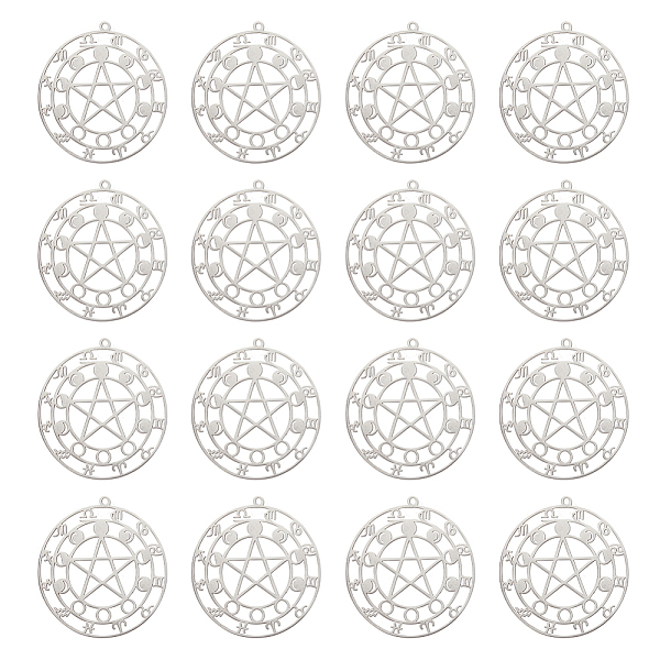 

PandaHall DICOSMETIC 16pcs Moon Phase Charms Filigree Flat Round with 12 Zodiac Signs Charms Pentagram Pendants Hollow Stainless Steel Laser...