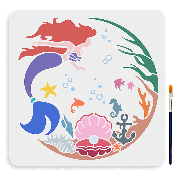 

PandaHall MAYJOYDIY US 1Pc PET Hollow Out Drawing Painting Stencils, with 1Pc Art Paint Brushes, for DIY Scrapbook, Photo Album, Mermaid...
