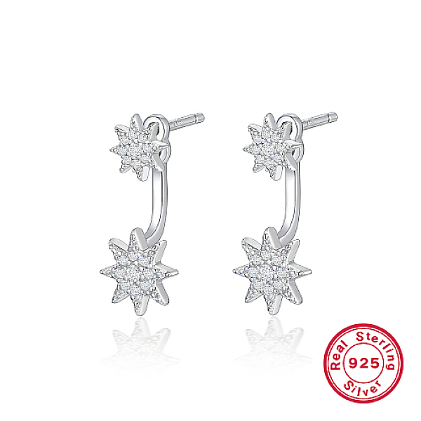 

PandaHall Rhodium Plated 925 Sterling Silver Front Back Stud Earrings, Rhinestone Snowflake Drop Earrings, with 925 Stamp, Platinum, 22x9mm..., Clear