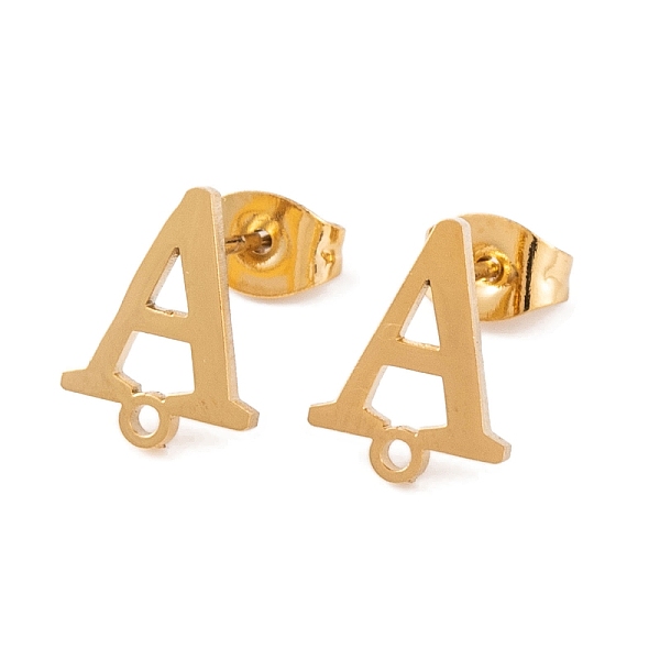 

PandaHall Ion Plating(IP) 304 Stainless Steel Stud Earrings, for Women, Letter A, 11x8.5mm, Hole: 1mm, Pin: 0.7mm 304 Stainless Steel Letter...