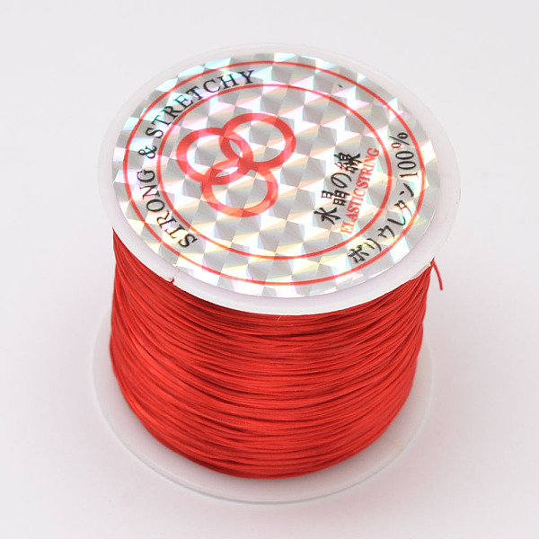 PandaHall Flat Elastic Crystal String, Elastic Beading Thread, for Stretch Bracelet Making, Dyed, Red, 0.8mm, about 65.61 yards(60m)/roll...
