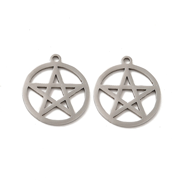 

PandaHall 201 Stainless Steel Pendants, Hollow Flat Round with Star Charms, Stainless Steel Color, 17.3x15.5x0.9mm, Hole: 1.4mm 201...