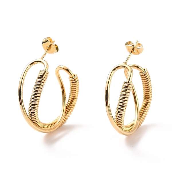 

PandaHall Vacuum Plating 201 Stainless Steel Wrapped Twist Stud Earrings, Half Hoop Earrings with 304 Stainless Steel Pin for Women, Golden...