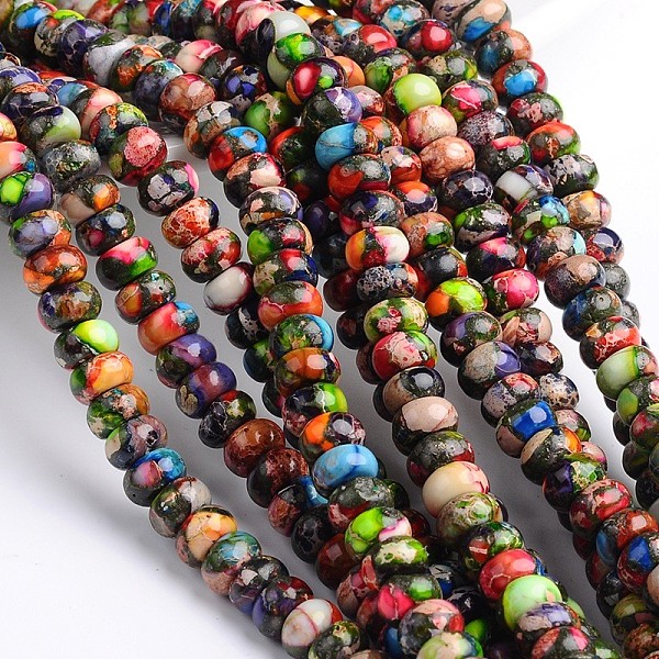 

PandaHall Dyed Natural Imperial Jasper Rondelle Beads Strands, Colorful, 4.5x2~2.5mm, Hole: 1mm, about 160pcs/strand, 16 inch Imperial...