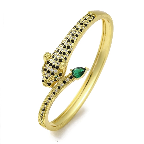 

PandaHall Brass Pave Green Cubic Zirconia Leopard Hinged Bangle for Women, Real 18K Gold Plated, Inner Diameter: 2-1/8x2-3/8 inch(5.3x6cm)...