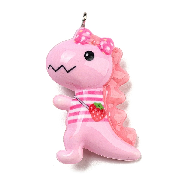 

PandaHall Opaque Acrylic Big Pendants, Shake Make Light, with Platinum Tone Iron Loops, Dinosaur with Strawberry Pattern Charms, Pearl Pink...