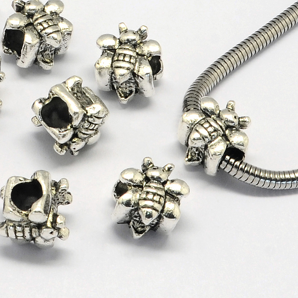 

PandaHall Alloy European Beads, Large Hole Beads, Bees, Antique Silver, 11x12x10mm, Hole: 5mm Alloy Bees