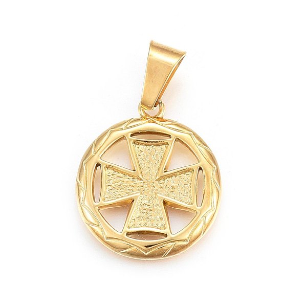 

PandaHall 304 Stainless Steel Pendants, Flat Round with Cross, Golden, 28.5x25x3mm, Hole: 11x6mm 304 Stainless Steel Flat Round