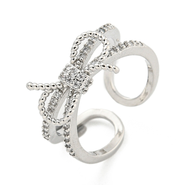 

PandaHall Brass Micro Pave Cubic Zirconia Cuff Rings, Bowknot Open Rings for Women, Long-Lasting Plated, Platinum, Adjustable Brass+Cubic..., Clear