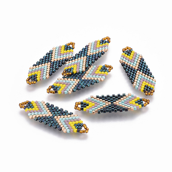 

PandaHall MIYUKI & TOHO Handmade Japanese Seed Beads Links, Loom Pattern, Colorful, 35~36.5x12.5x2mm, Hole: 2x3mm Glass Rhombus