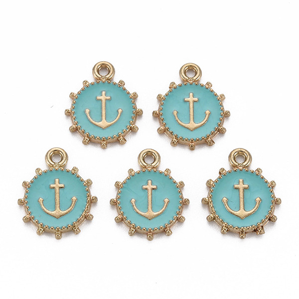 

PandaHall Alloy Enamel Pendants, Light Gold, Cadmium Free & Nickel Free & Lead Free, Flat Round with Anchor, Medium Turquoise, 17.5x14.5x2mm...