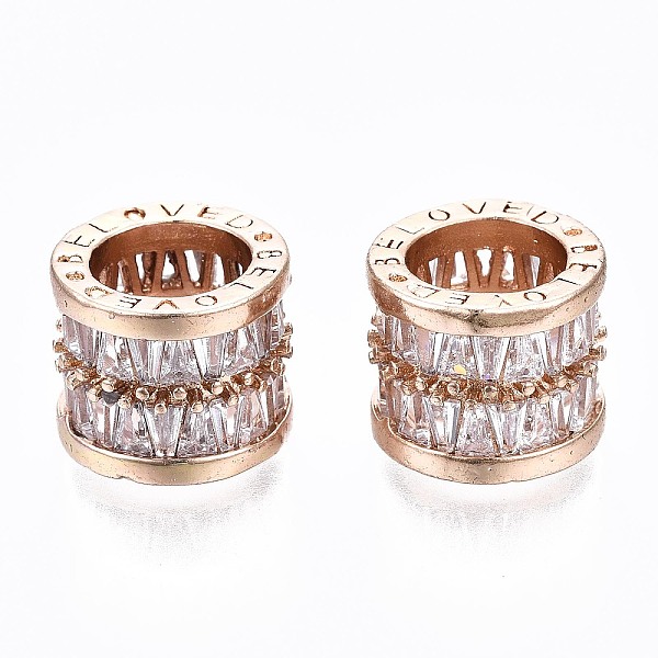

PandaHall Brass Micro Pave Cubic Zirconia Beads, Light Gold, for Valentine's Day, Column with Word Beloved, Clear, 12x10mm, Hole: 8mm...