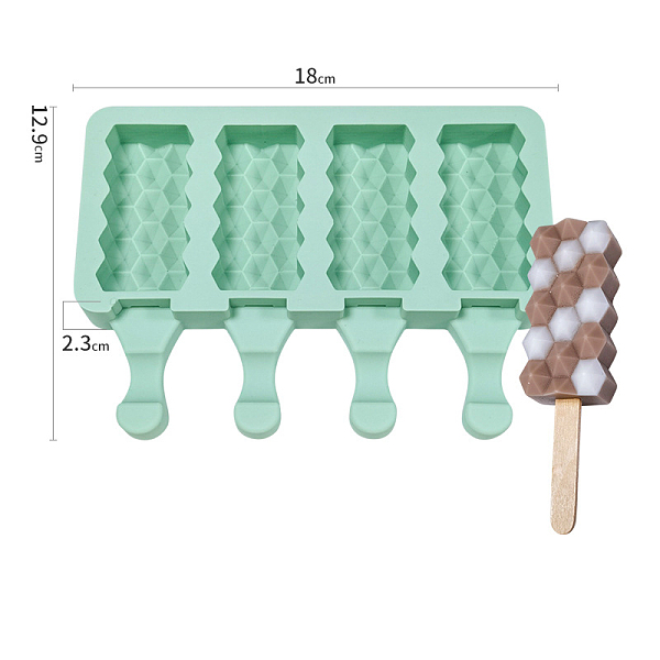 

PandaHall Silicone Ice-cream Stick Molds, 4 Styles Rectangle with Diamond Pattern-shaped Cavities, Reusable Ice Pop Molds Maker, Medium...