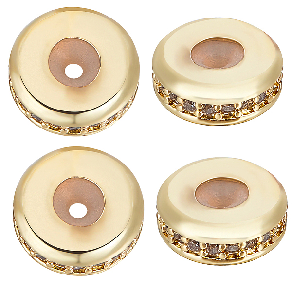 

PandaHall Beebeecraft 8Pcs Brass Micro Pave Grade AAA Cubic Zirconia Slider Beads, Stopper Beads, with Plastic, Flat Round, Cadmium Free &...