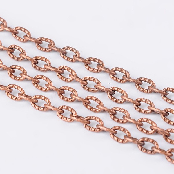 

PandaHall Iron Textured Cable Chains, Unwelded, Lead Free and Nickel Free, Red Copper Color, with Spool, 4x3x1mm, about 328.08 Feet...