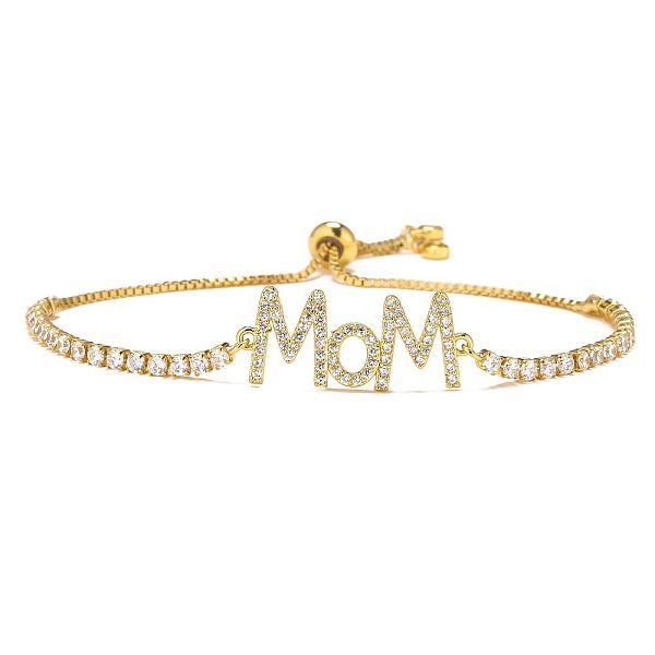 Bracelets coulissants en laiton micro pavé et zircone cubique transparente pour la fête des mères
