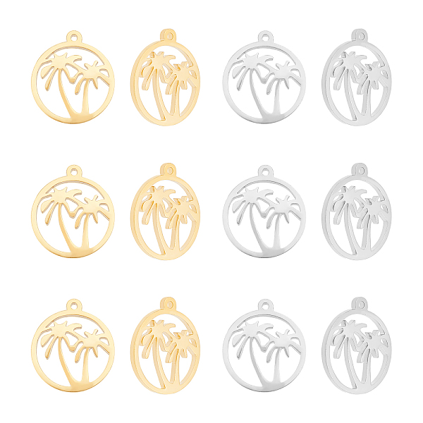 PandaHall UNICRAFTALE 12pcs 2 Colors Ring with Coconut Tree Pendants Hawaii Tropical Plant Pendant Stainless Steel Pendants for DIY Jewelry...