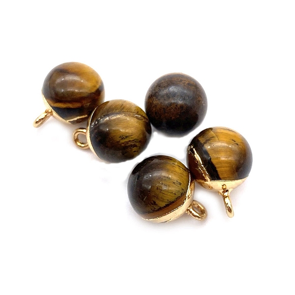 

PandaHall Natural Tiger Eye Round Charms with Golden Plated Metal Findings, 15x10mm Tiger Eye Round