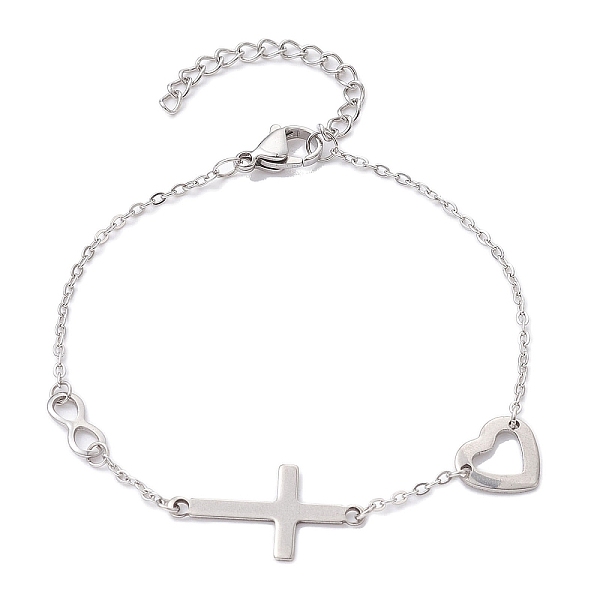 

PandaHall Cross & Heart & Infinity 304 Stainless Steel Link Chain Bracelets with Cable Chains, Stainless Steel Color, 7-1/8 inch(18cm) 304...