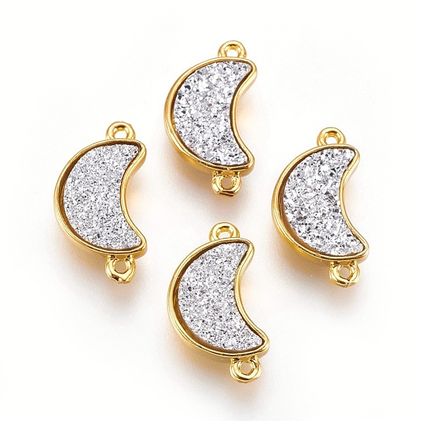 

PandaHall Brass Links connectors, with Druzy Resin, Moon, Golden, WhiteSmoke, 18.5~19x10~10.5x3.5~4mm, Hole: 1mm Brass+Resin Moon White