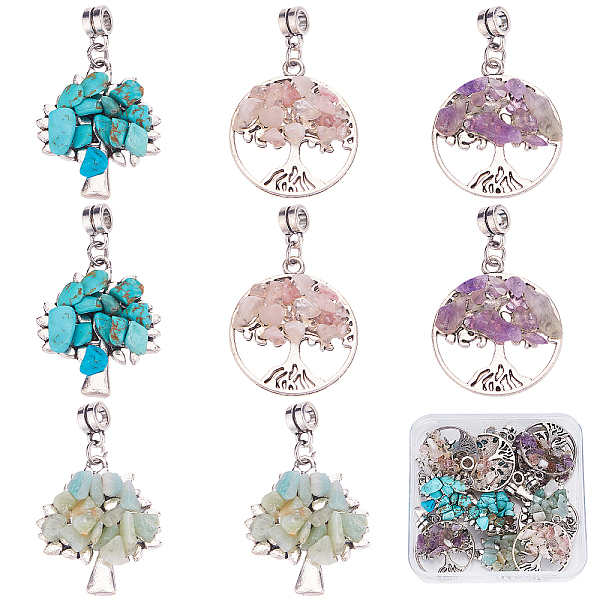 

PandaHall SUNNYCLUE 1 Box 16Pcs 4 Styles Tree of Life Crystal Charm Silver Flat Round Plant Tree Charms Bulk Amazonite Amethyst Rose Quartz...