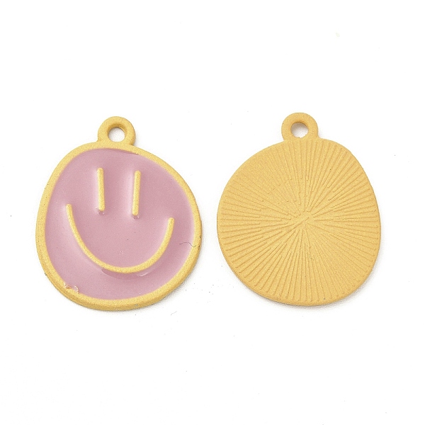 

PandaHall Spray Painted Alloy Pendants, Cadmium Free & Nickel Free & Lead Free, Flat Round with Smiling Face Pattern Charm, Orange...
