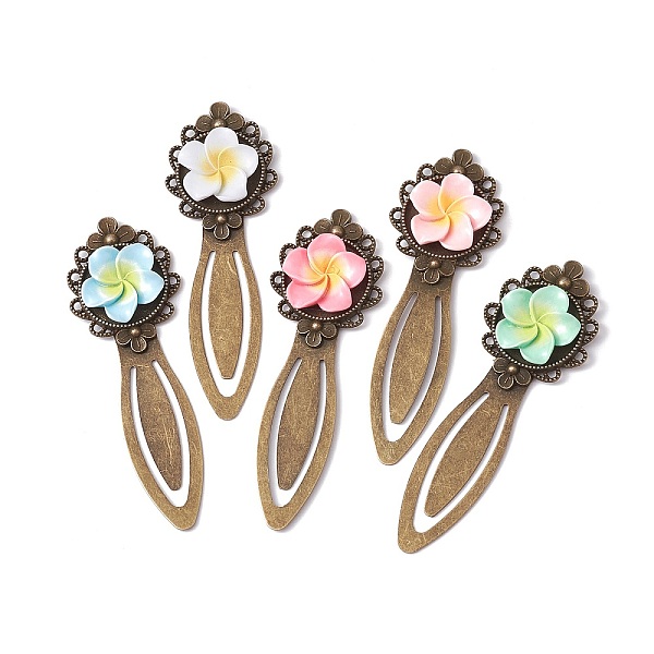 

PandaHall Tibetan Style Alloy Bookmark Clips, with Resin Plumeria Flower, Mixed Color, 83x28x7mm Alloy Flower Multicolor