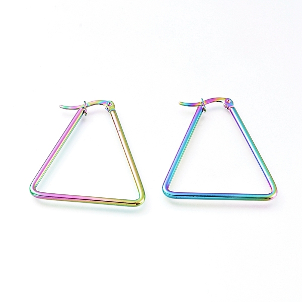 

PandaHall 201 Stainless Steel Angular Hoop Earrings, with 304 Stainless Steel Pin, Hypoallergenic Earrings, Triangle, Rainbow Color...