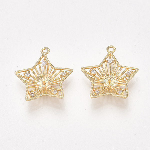 

PandaHall Brass Cubic Zirconia Peg Bails Pendants, For Half Drilled Bead, Star, Clear, Real 18K Gold Plated, 19~20x19x5mm, Hole: 1mm, Pin...
