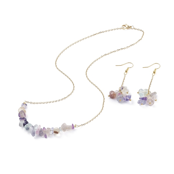 

PandaHall Natural Fluorite Chips Beaded Jewelry Set, Gemstone Pendant Necklace & Cluster Dangle Earrings with 304 Stainless Steel Cable...