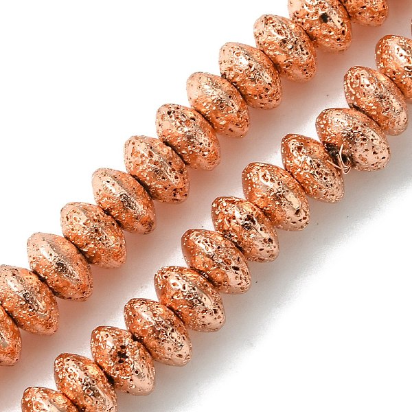 

PandaHall Electroplated Natural Lava Rock Beads Strands, Rondelle, Saucer Beads, Rose Gold Plated, 8.5x4.5mm, Hole: 1.8mm, about...