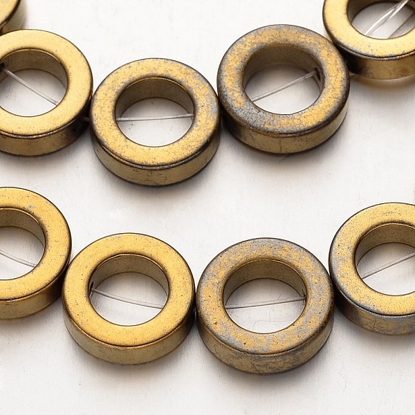 

PandaHall Electroplate Non-magnetic Synthetic Hematite Beads Strands, Ring, Golden Plated, 14x4mm, Hole: 1mm, about 29pcs/strand, 15.7 inch...
